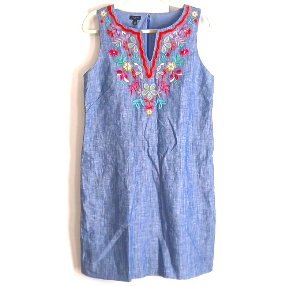 Talbots "Petite" Embroidered Linen Cotton Blend Shift Dress in Size 10P (NWT)